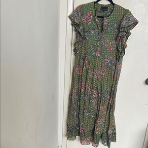 Green Dress with Ruffle Sleeves